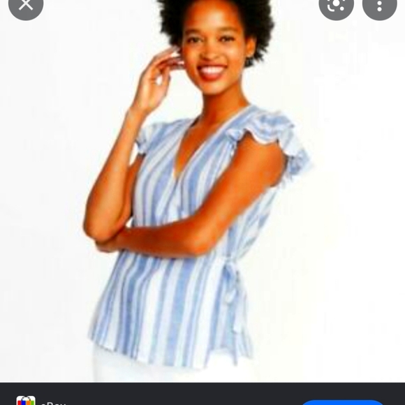 Old Navy Blue Striped linen wrap top - Picture 1 of 4